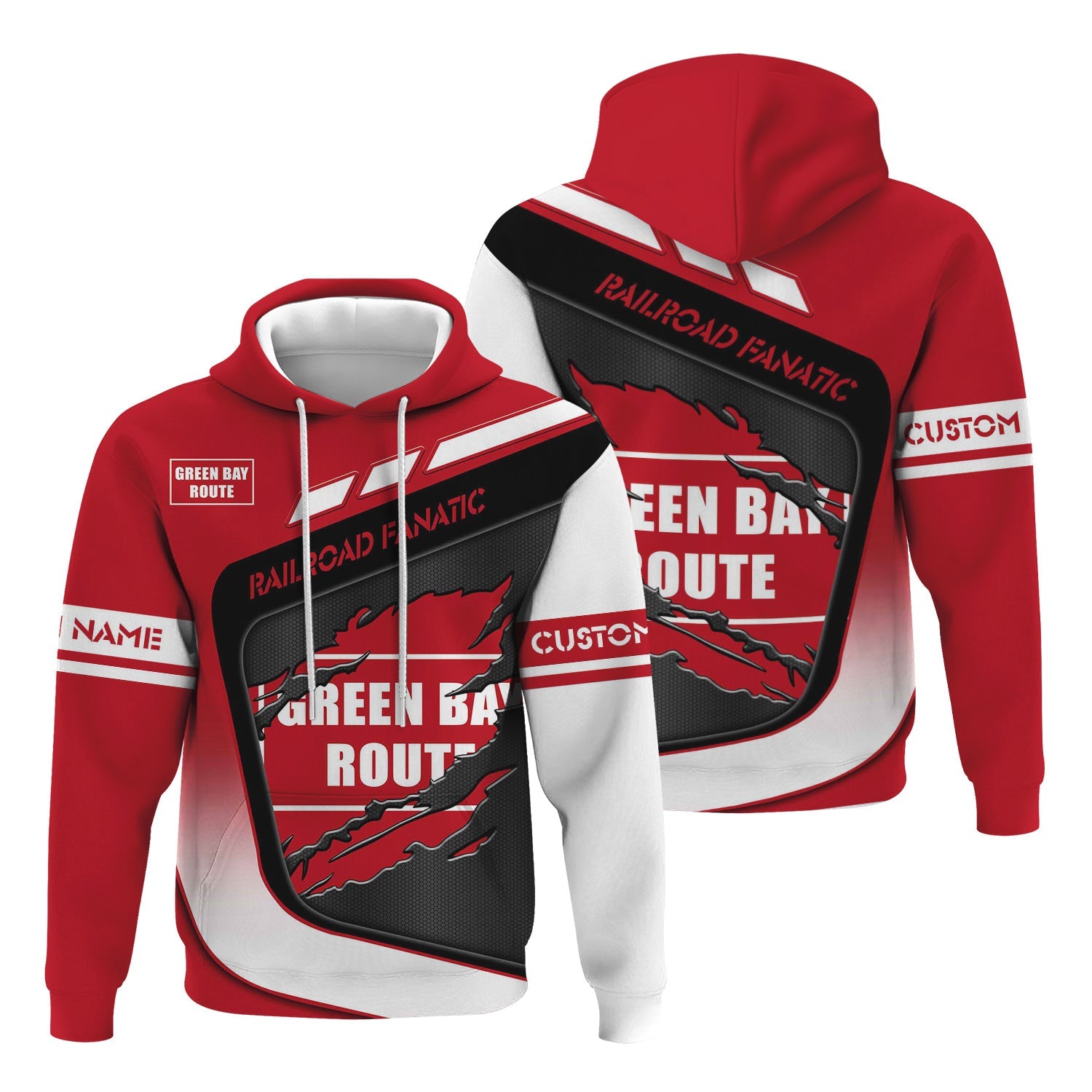 Railspirit Personalized Green Bay & Western Railroad Hoodie Ripped Texture Style Train Zip Up Hoodie For Railroad Fanatic