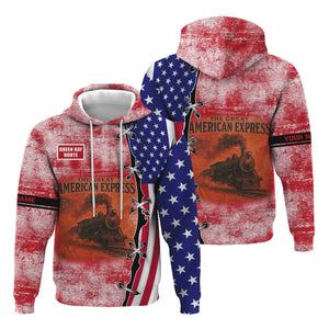 Railspirit Personalized Green Bay & Western Railroad Hoodie Retro American Express Train With USA Flag Zip Up Hoodie