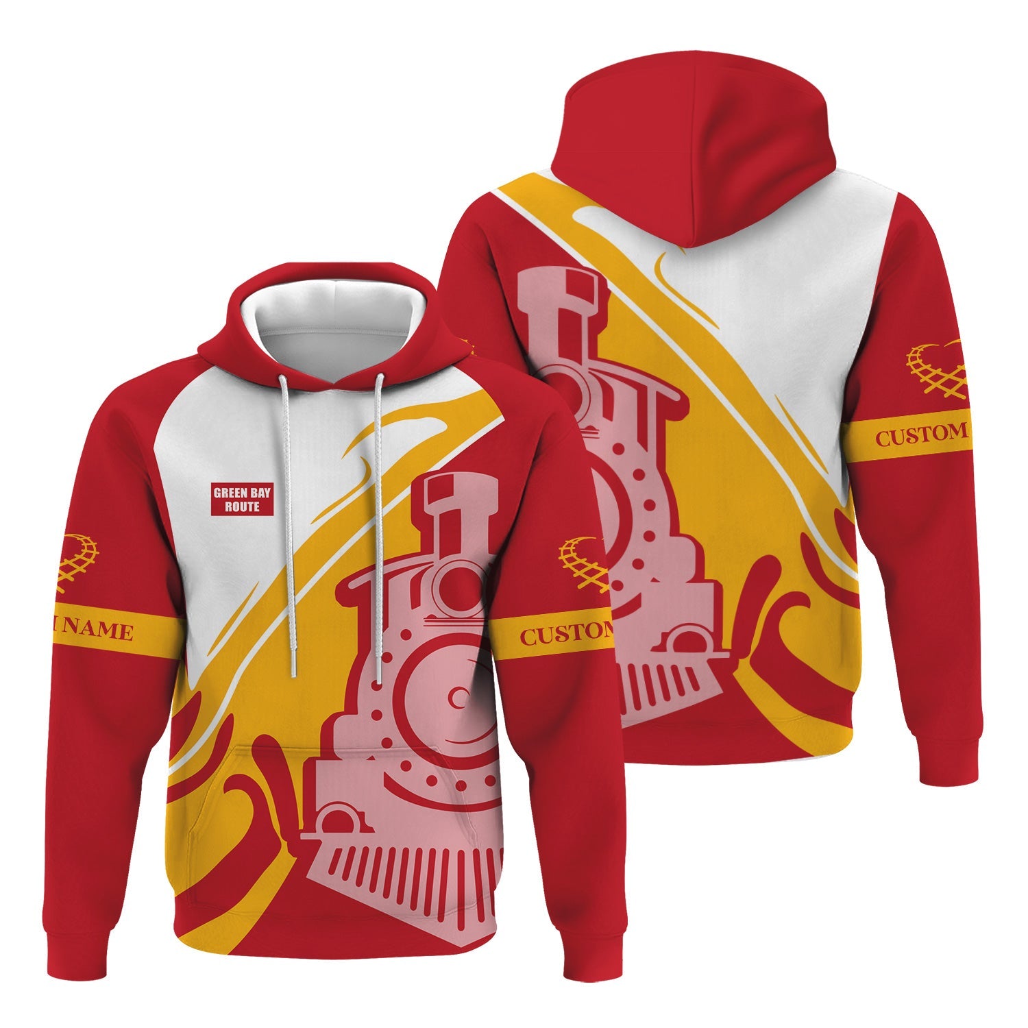 Railspirit Personalized Green Bay & Western Railroad Hoodie Flame-Inspired Style Zip Up Hoodie Gift Idea For Train Lovers