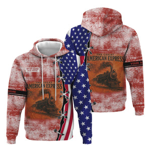 Railspirit Personalized New Hope Railroad Hoodie Retro American Express Train With USA Flag Zip Up Hoodie