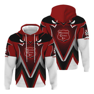 Railspirit Personalized Wisconsin Central Ltd Railroad Hoodie Vibrant Graphic Pattern Zip Up Hoodie For Train Enthusiasts