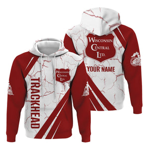 Railspirit Personalized Wisconsin Central Ltd Railroad Hoodie Crackle Texture Style Train Zip Up Hoodie For Trackhead