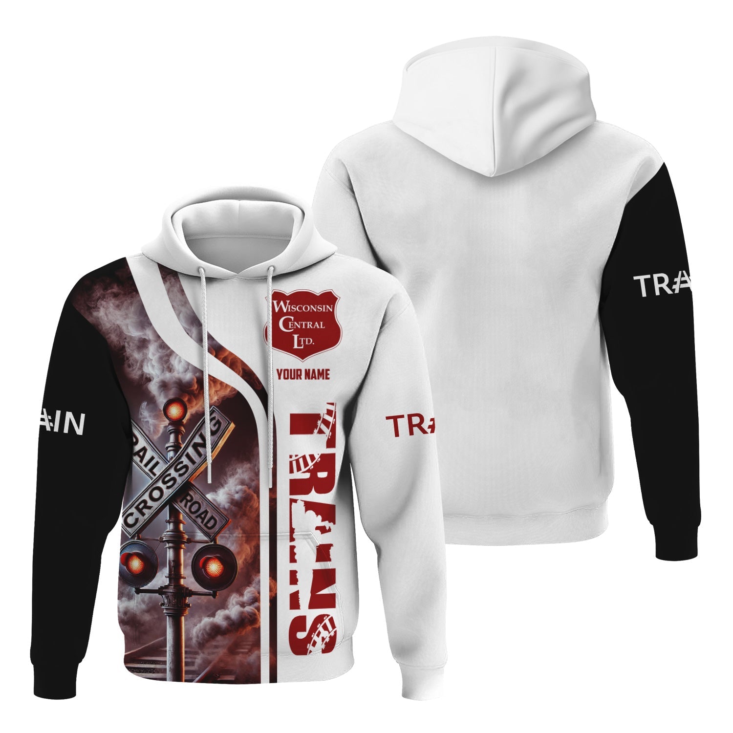 Railspirit Custom Name Wisconsin Central Ltd Railroad Hoodie Railroad Crossing Sign Printed Zip Hoodie