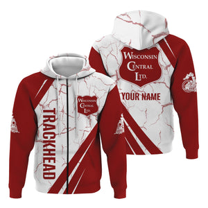 Railspirit Personalized Wisconsin Central Ltd Railroad Hoodie Crackle Texture Style Train Zip Up Hoodie For Trackhead