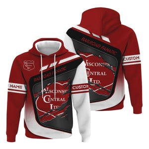 Railspirit Personalized Wisconsin Central Ltd Railroad Hoodie Ripped Texture Style Train Zip Up Hoodie For Railroad Fanatic