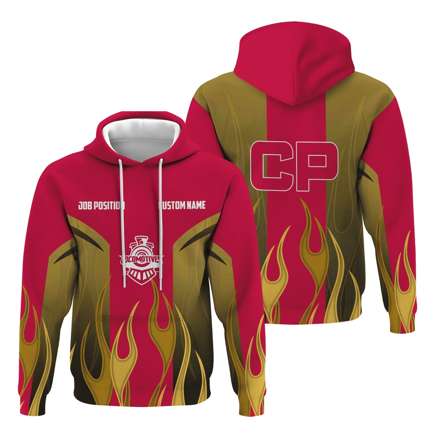 Railspirit Custom Name and Job Title Canadian Pacific Railroad Hoodie Flame Graphic Train Zip Up Hoodie 