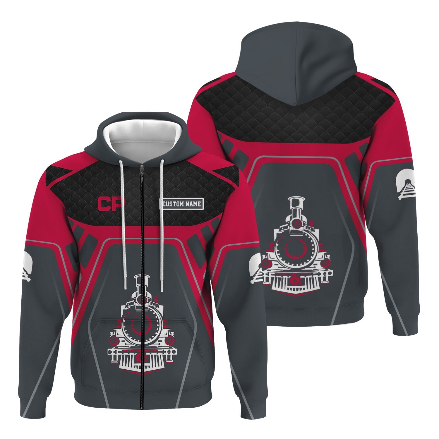 Railspirit Personalized Canadian Pacific Railroad Hoodie Steam Locomotive Engine Graphic Train Zip Up Hoodie All Over Print