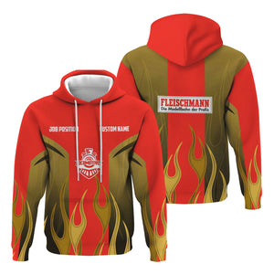 Railspirit Custom Name and Job Title Fleischmann And Western Railroad Hoodie Flame Graphic Train Zip Up Hoodie 