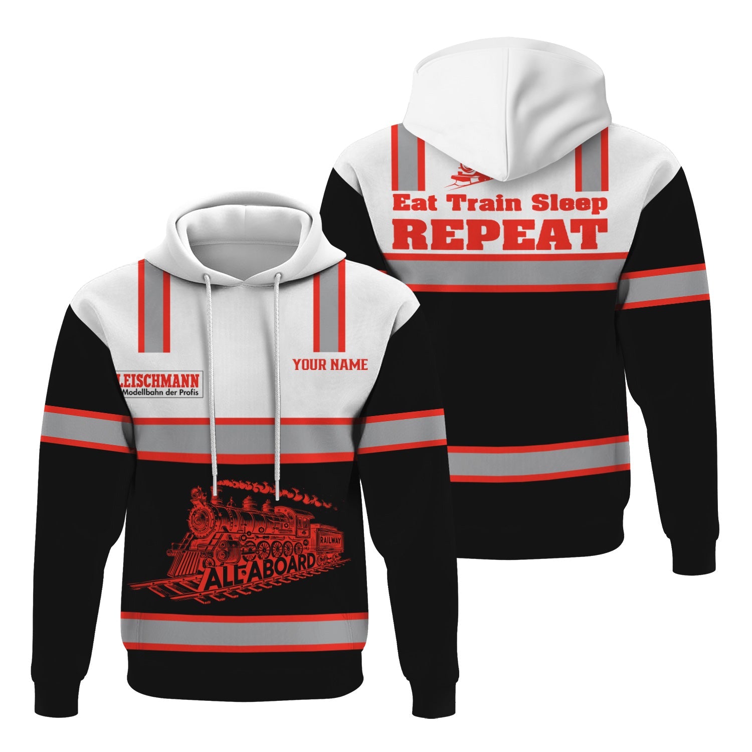 Railspirit Custom Name Fleischmann And Western Railroad Hoodie Eat Train Sleep Repeat Printed Train Zip Hoodie