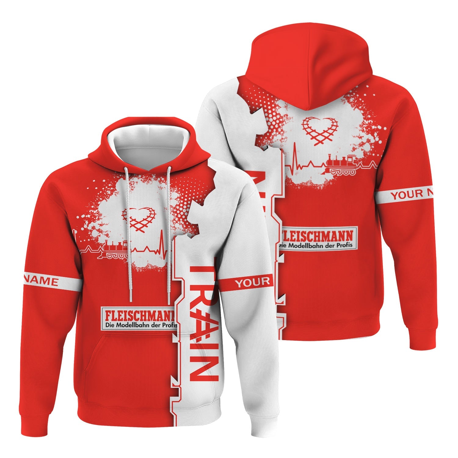 Railspirit Personalized Fleischmann And Western Railroad Hoodie Engine Heartbeat and Track Love Style Zip Up Hoodie Gift Idea For Train Lovers