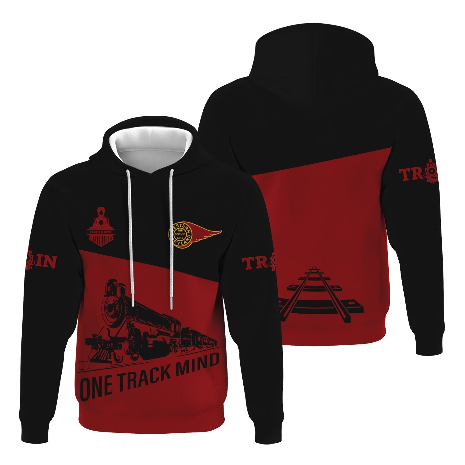 Railspirit Custom Name Western Maryland Railway Hoodie One Track Mind Printed Zip Hoodie