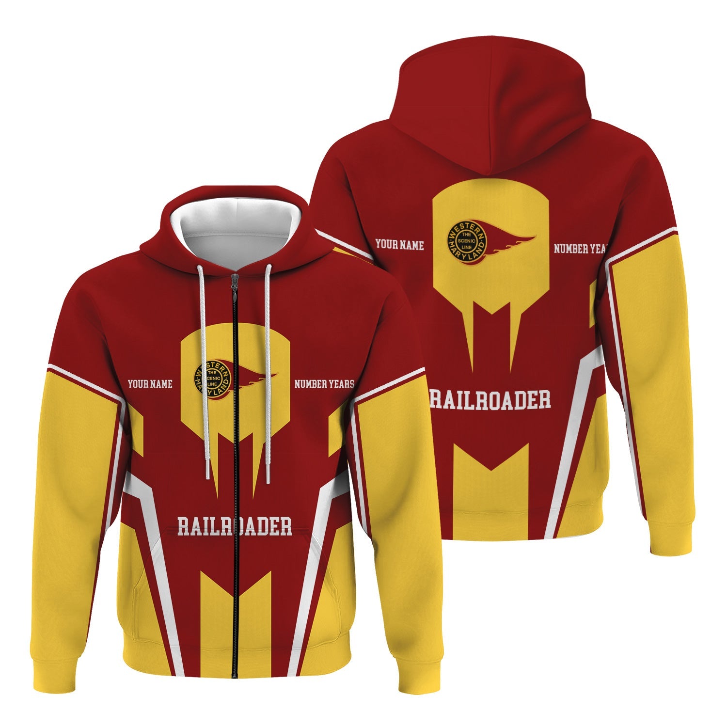 Railspirit Personalized Western Maryland Railway Hoodie Custom Year Railroader Zip Up Hoodie Gift Idea For Train Lover