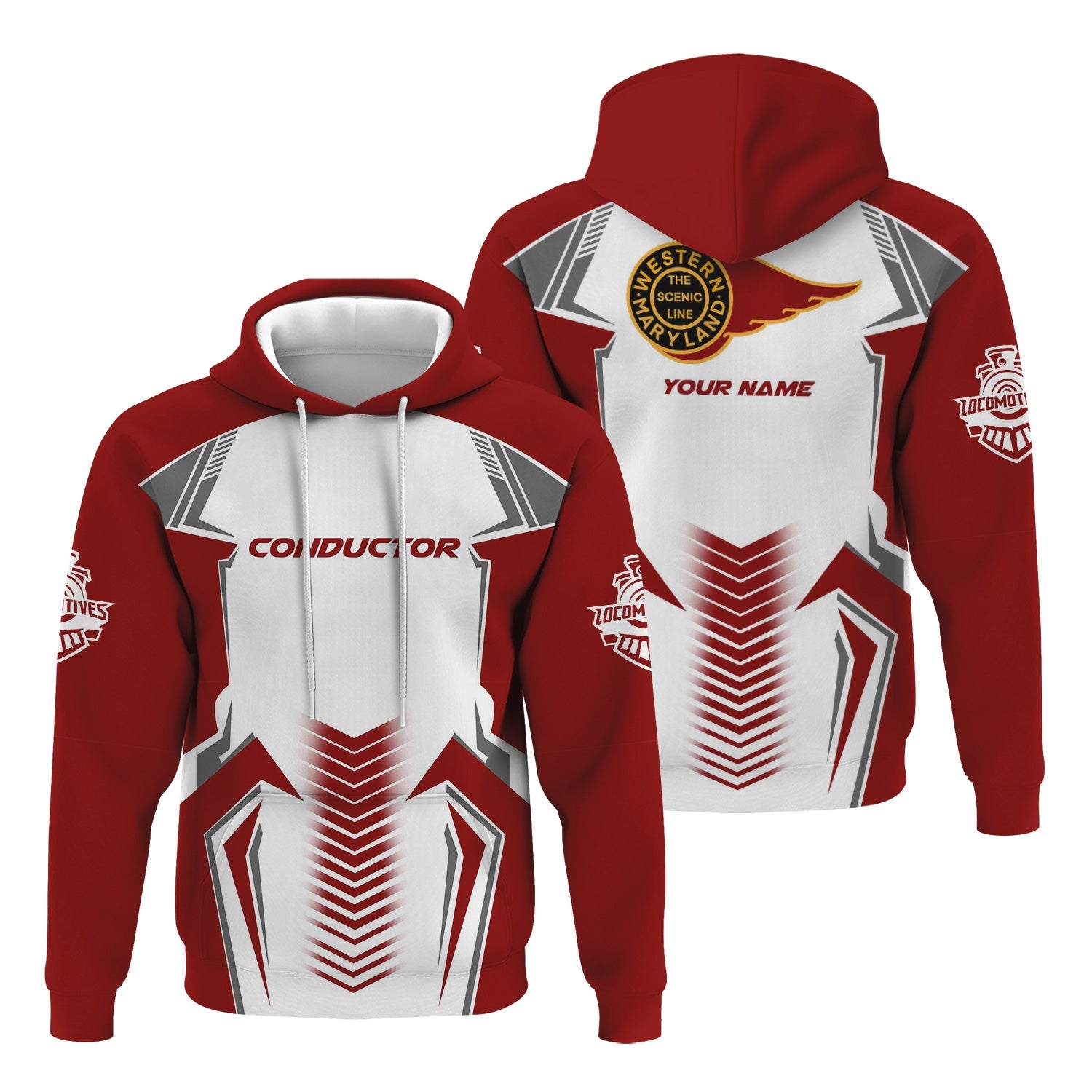 Railspirit Personalized Western Maryland Railway Hoodie Standout Style with Custom Position Train Zip Up Hoodie