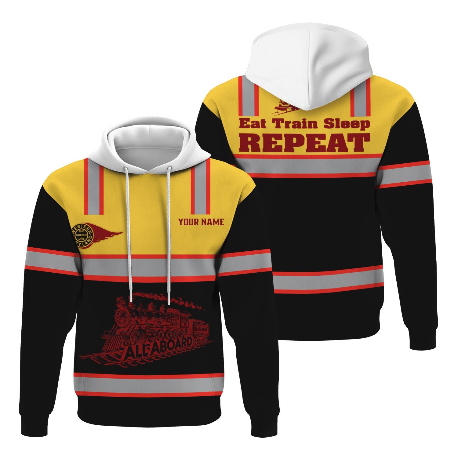 Railspirit Custom Name Western Maryland Railway Hoodie Eat Train Sleep Repeat Printed Train Zip Hoodie