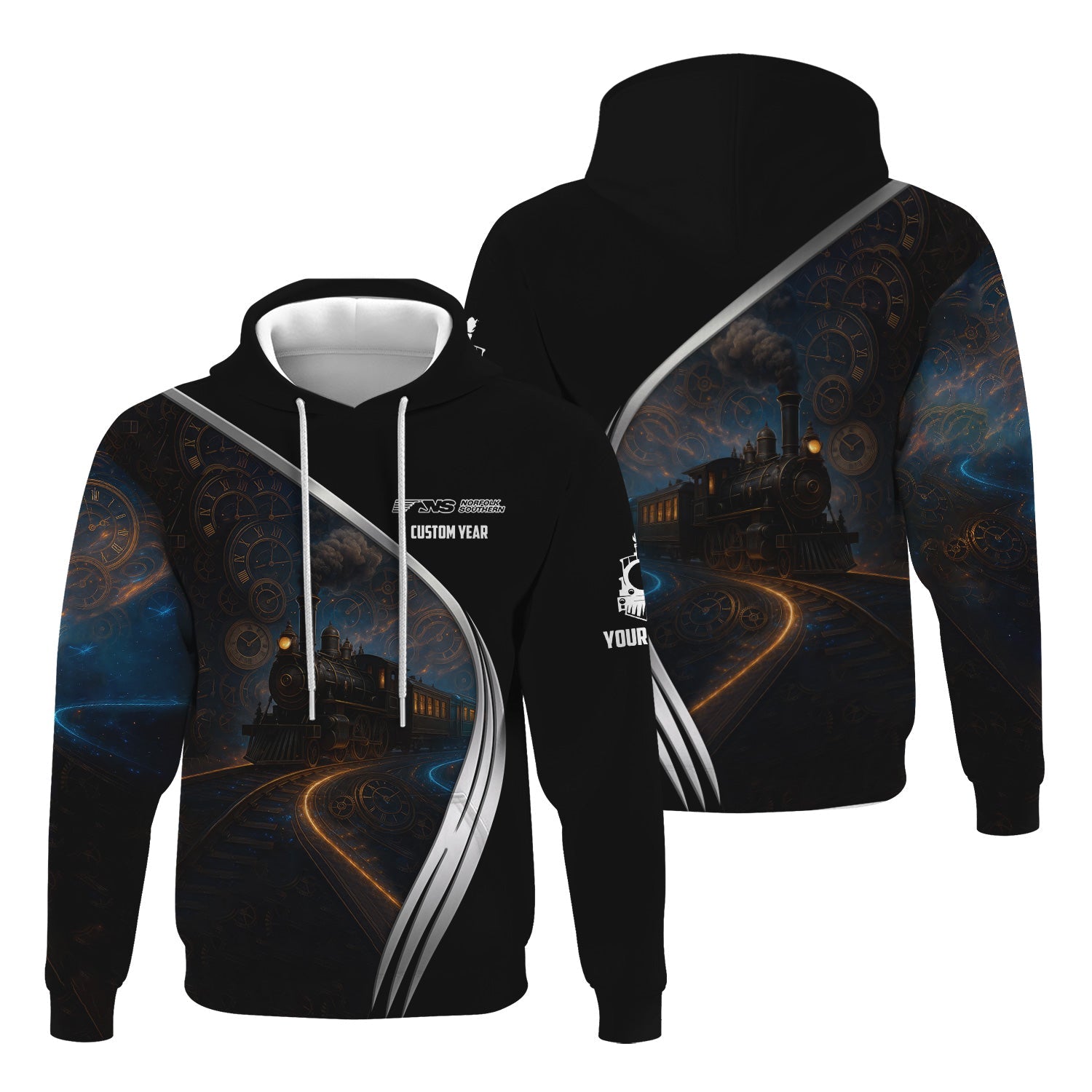 Railspirit Personalized Norfolk Southern Railway Hoodie Steampunk Locomotive with Custom Year Train Zip Up Hoodie