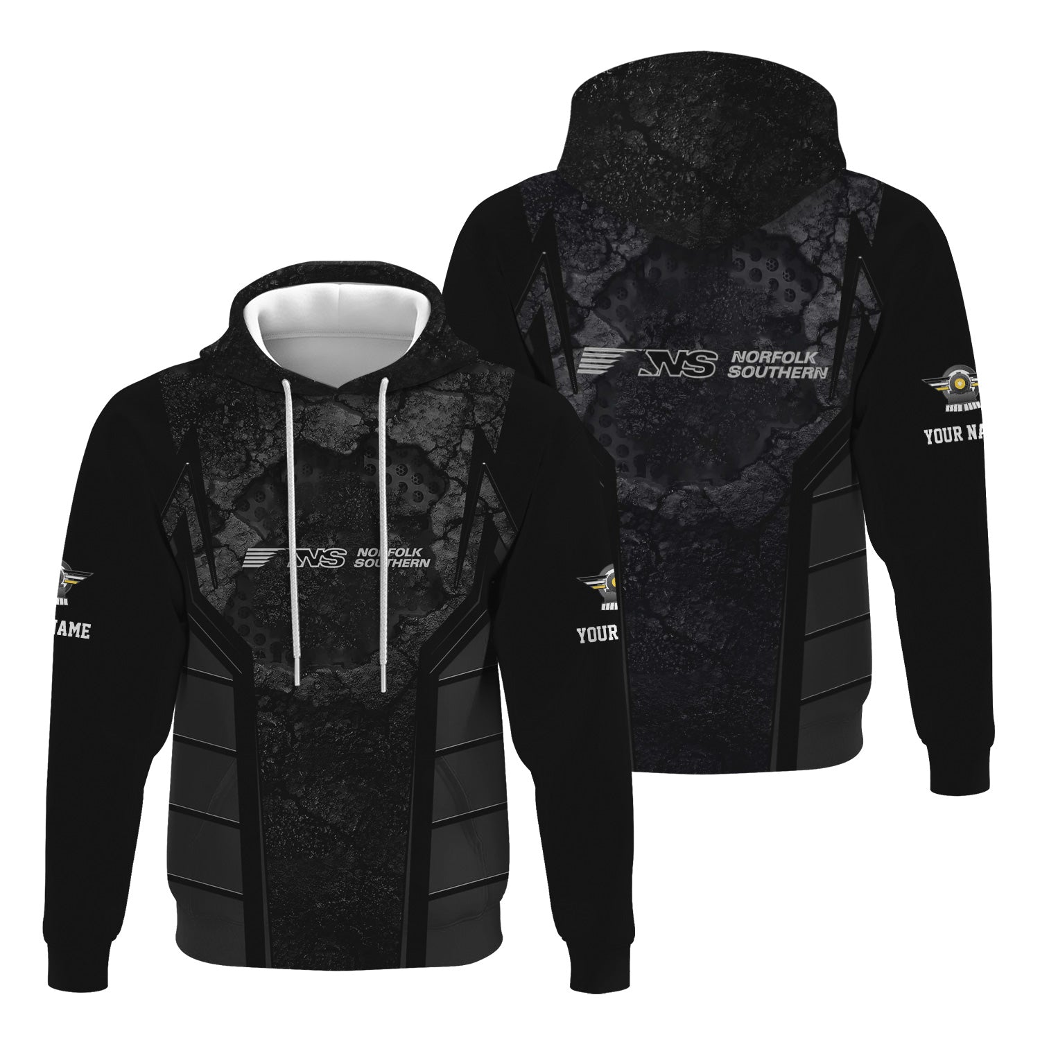 Railspirit Personalized Norfolk Southern Railway Hoodie Cracked Metal Design Train Zip Up Hoodie for Rail Enthusiasts