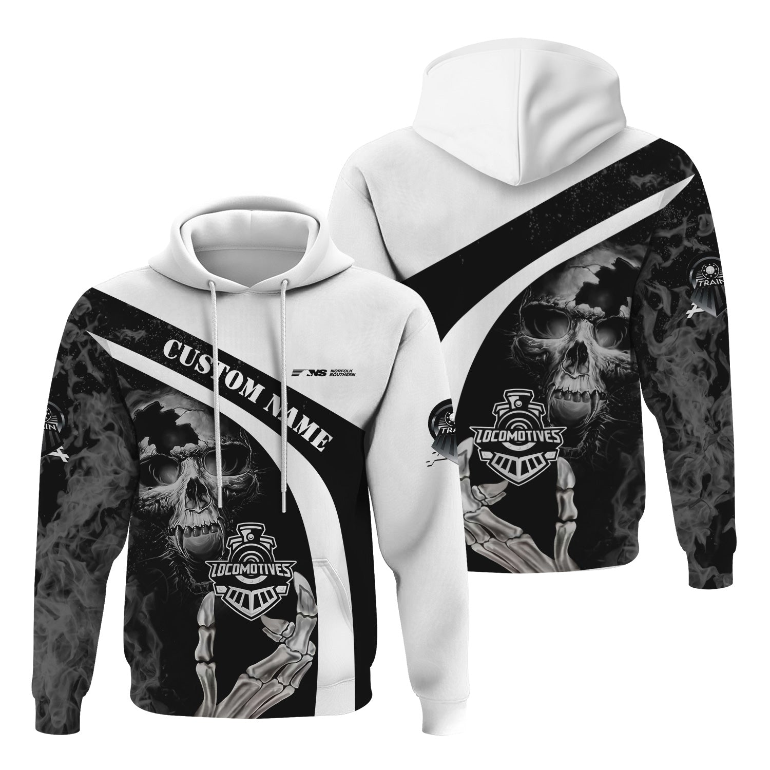 Railspirit Personalized Norfolk Southern Railway Hoodie Flame Skull Design Train Zip Up Hoodie for Locomotive Fans