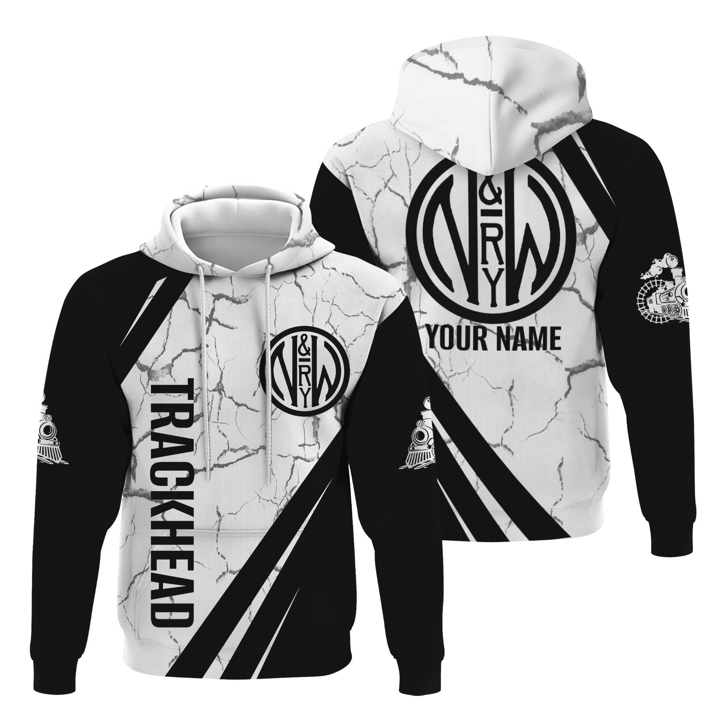 Railspirit Personalized Norfolk and Western Railway Hoodie Crackle Texture Style N&W Train Zip Up Hoodie For Trackhead