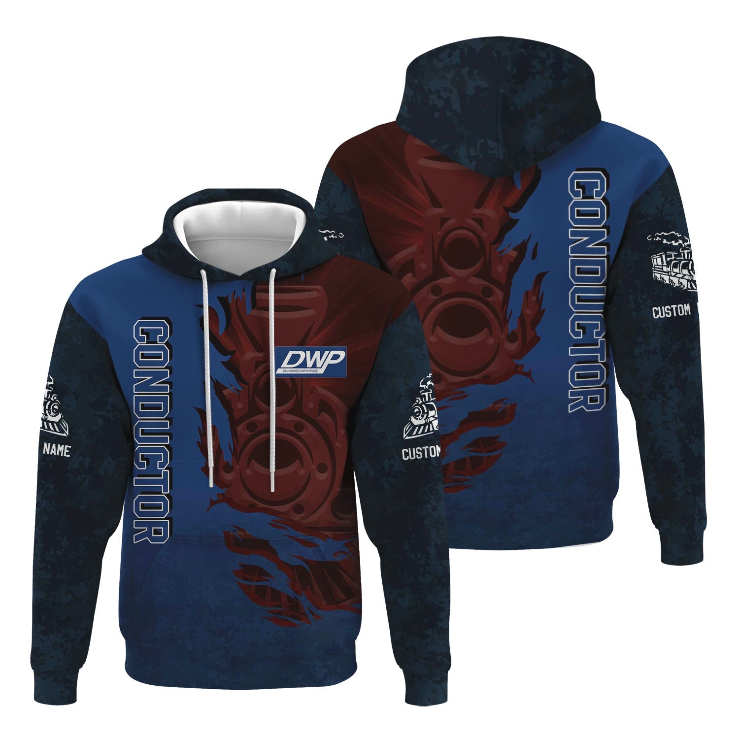 Railspirit Personalized Duluth, Winnipeg and Pacific Railway Hoodie Blazing Style with Custom Position Train Zip Up Hoodie