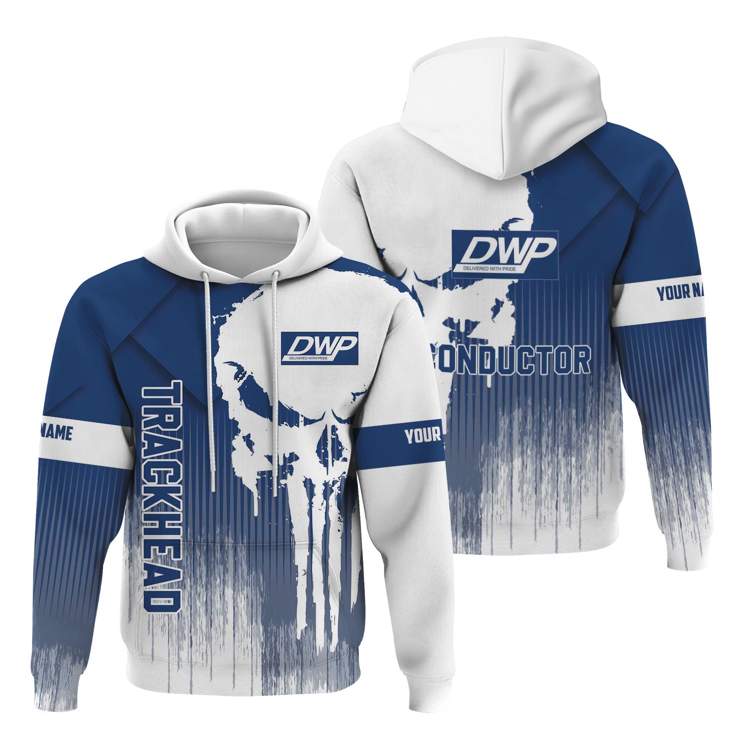 Railspirit Personalized Duluth, Winnipeg and Pacific Railway Hoodie Skull Design with Custom Job Train Zip Up Hoodie for Trackhead Crew