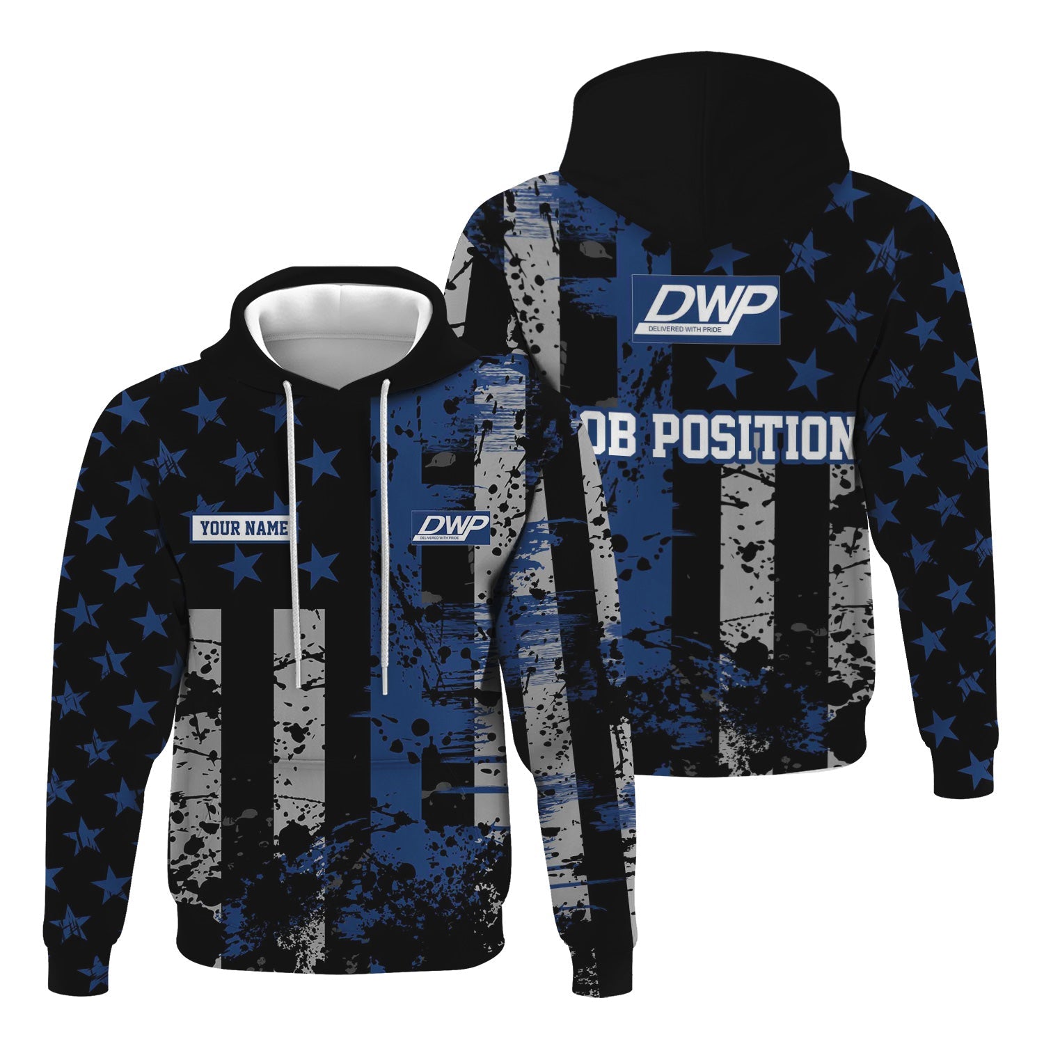 Railspirit Personalized Duluth, Winnipeg and Pacific Railway Hoodie Artistic Paint American Flag Style Train Zip Up Hoodie