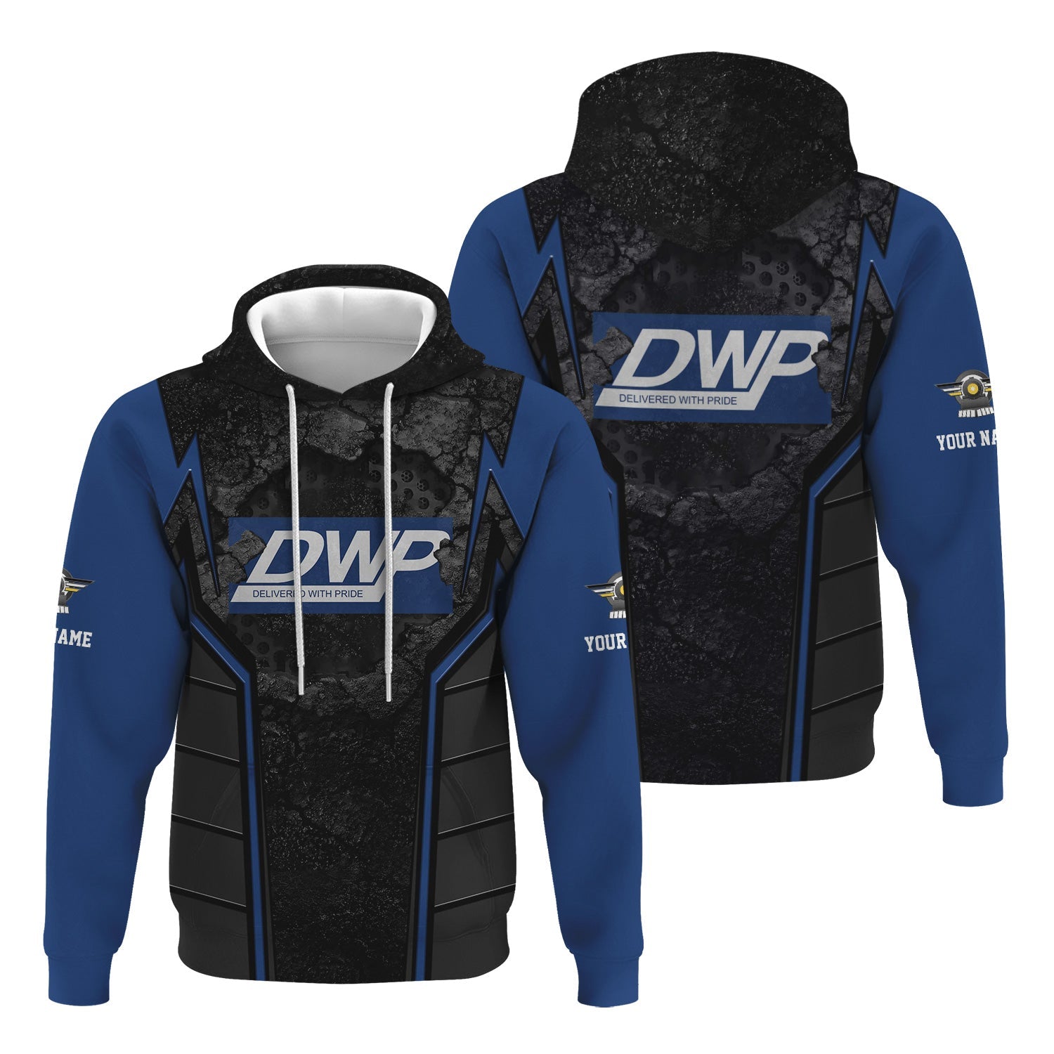 Railspirit Personalized Duluth, Winnipeg and Pacific Railway Hoodie Cracked Metal Design Train Zip Up Hoodie for Rail Enthusiasts