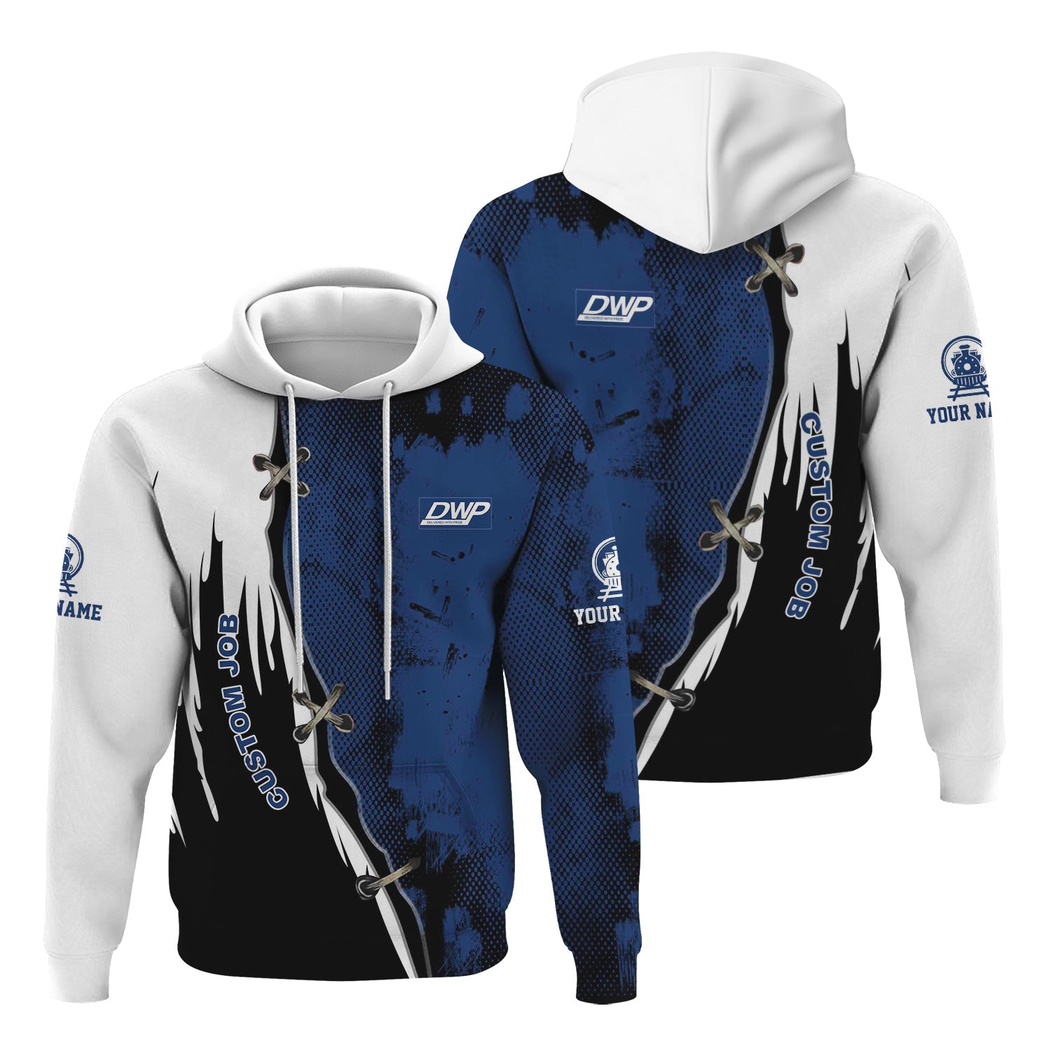 Railspirit Personalized Duluth, Winnipeg and Pacific Railway Hoodie Retro Stitches Design with Custom Position Train Zip Up Hoodie