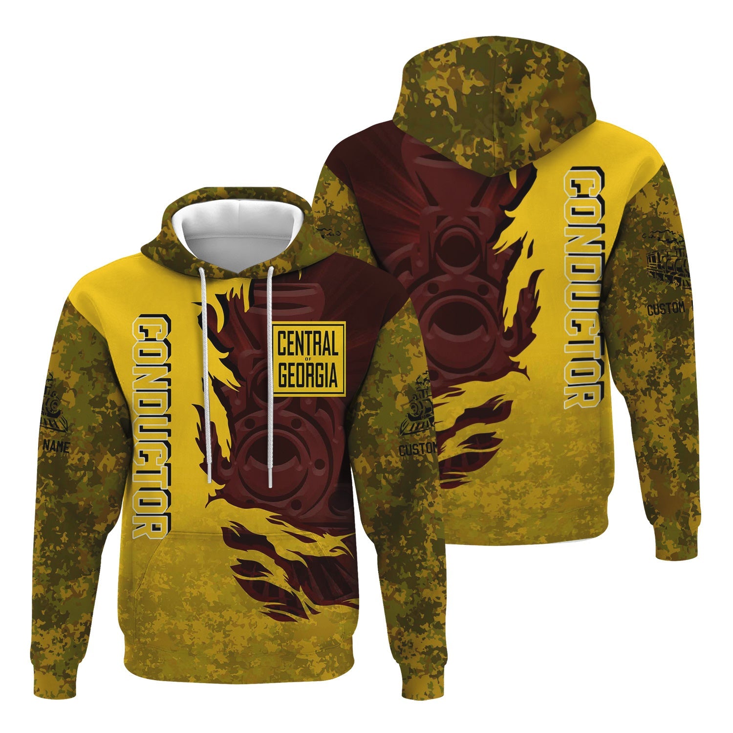 Railspirit Personalized Central of Georgia Railway Hoodie Blazing Style with Custom Position Train Zip Up Hoodie