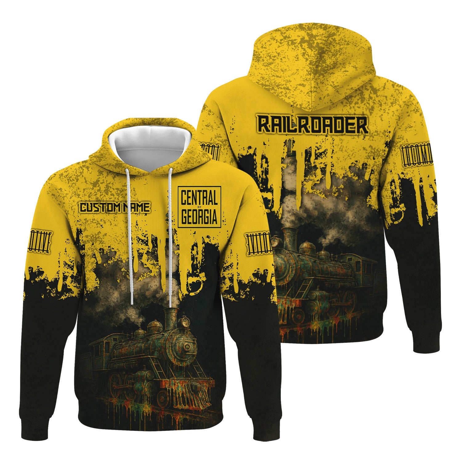 Railspirit Personalized Central of Georgia Railway Hoodie Vintage Train Art Style Zip Up Hoodie For Locomotive Fans