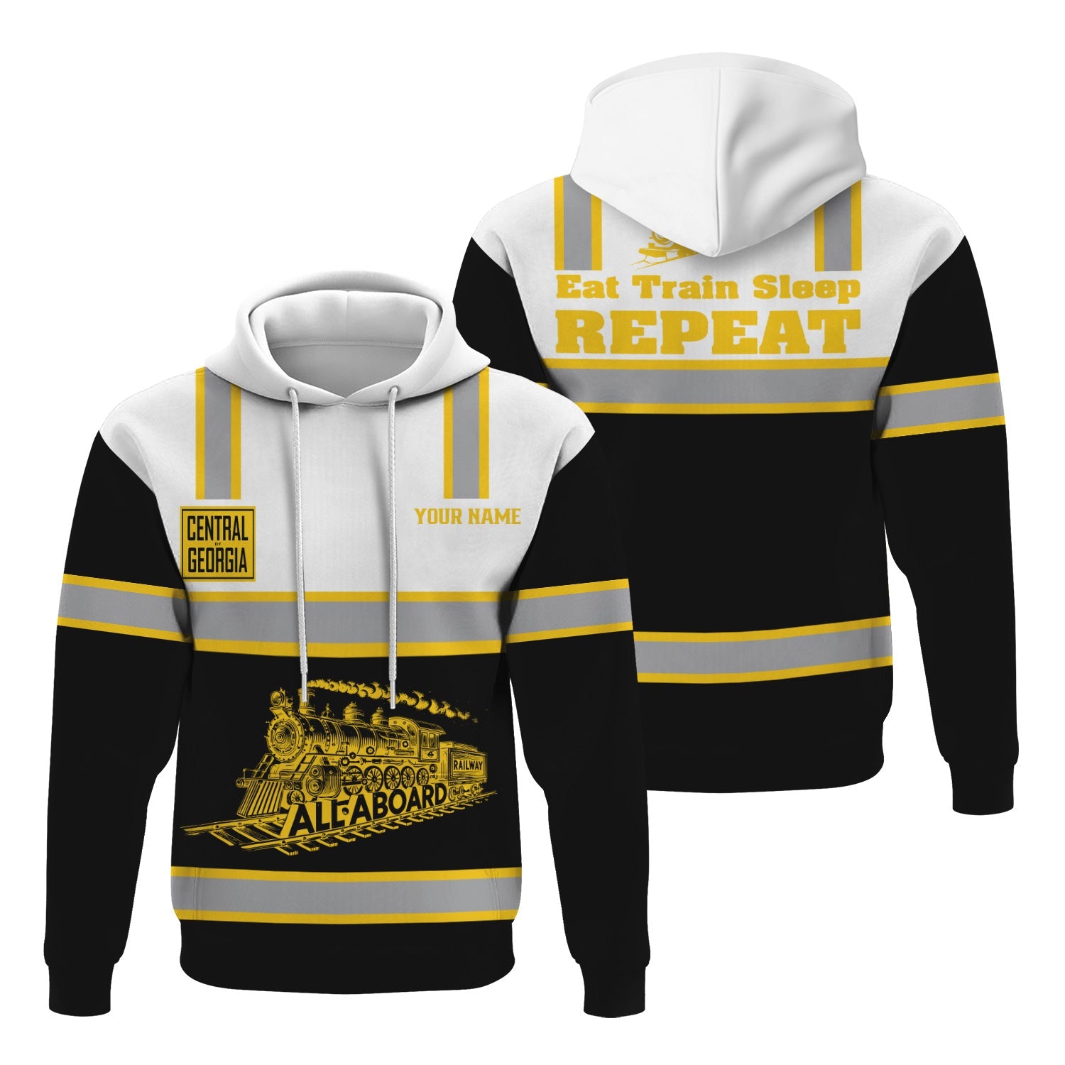 Railspirit Custom Name Central of Georgia Railway Hoodie Eat Train Sleep Repeat Printed Train Zip Hoodie