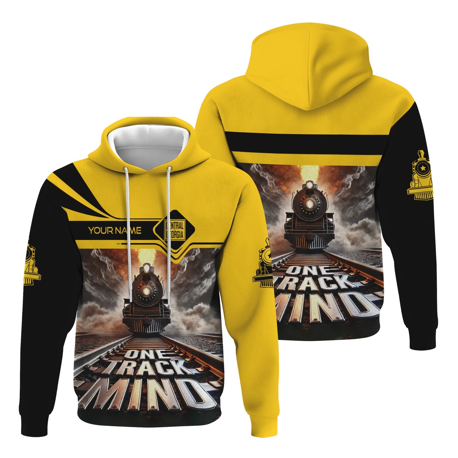 Railspirit Personalized Central of Georgia Railway Hoodie One Track Mind Train Printed ZIp Up Hoodie