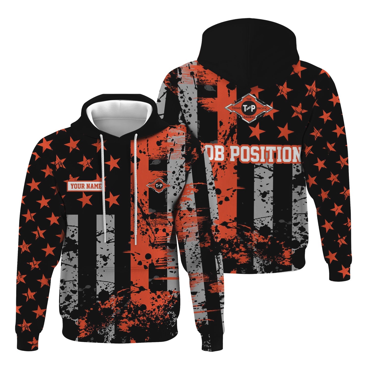 Railspirit Personalized Texas and Pacific Railway Hoodie Artistic Paint American Flag Style Train Zip Up Hoodie