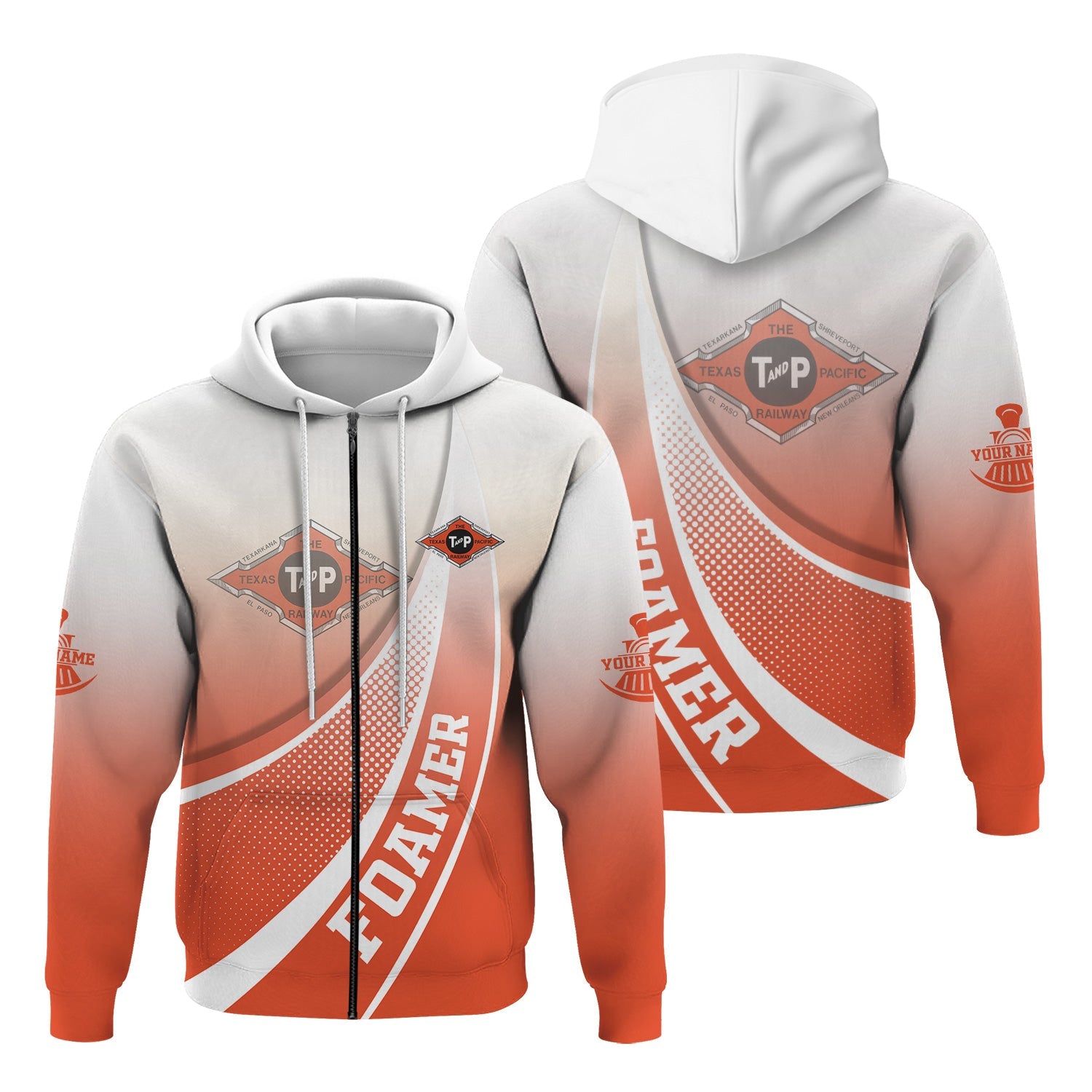 Railspirit Personalized Texas and Pacific Railway Hoodie Railway-Themed Style Zip Up Hoodie Gift Idea For Trainspotter