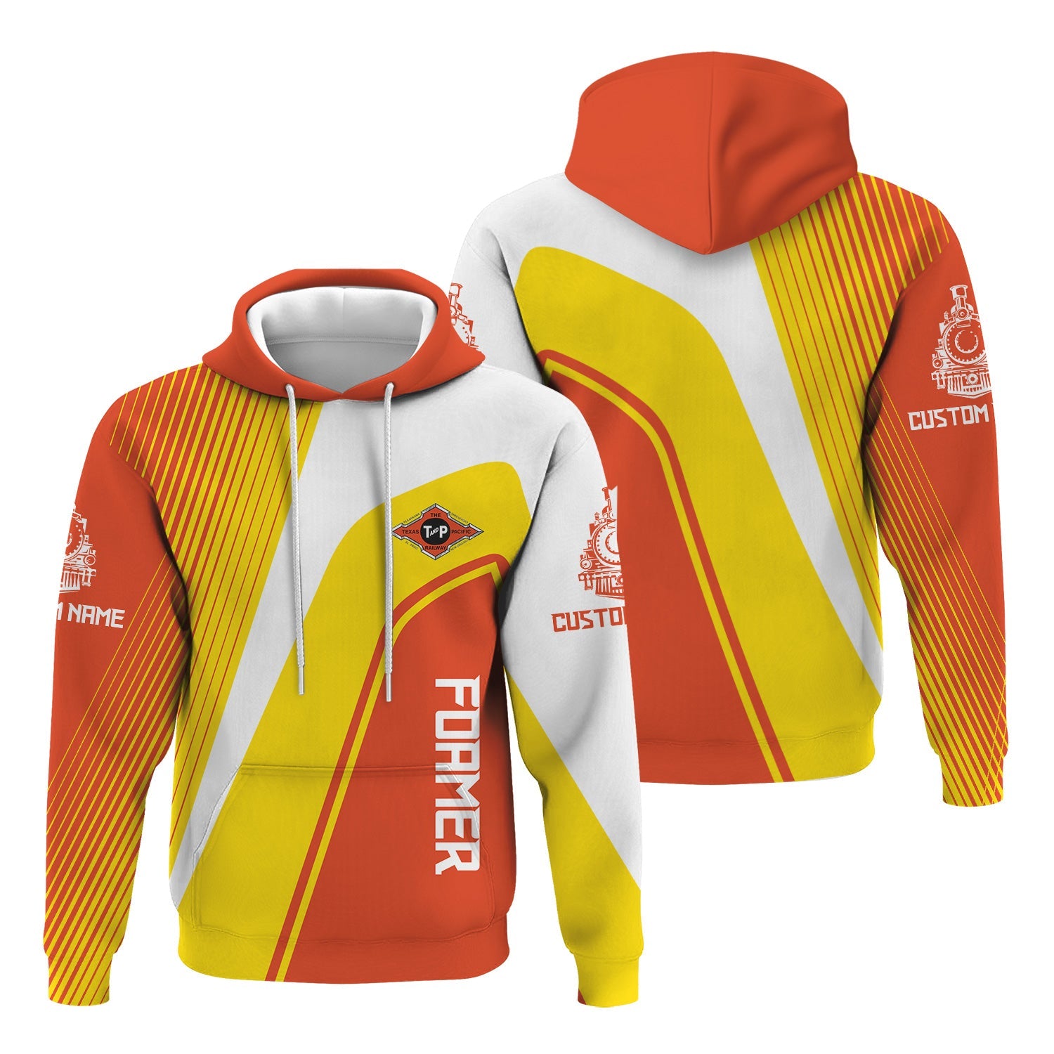 Railspirit Personalized Texas and Pacific Railway Hoodie Vibrant Striking Style Zip Up Hoodie For Rail Enthusiasts