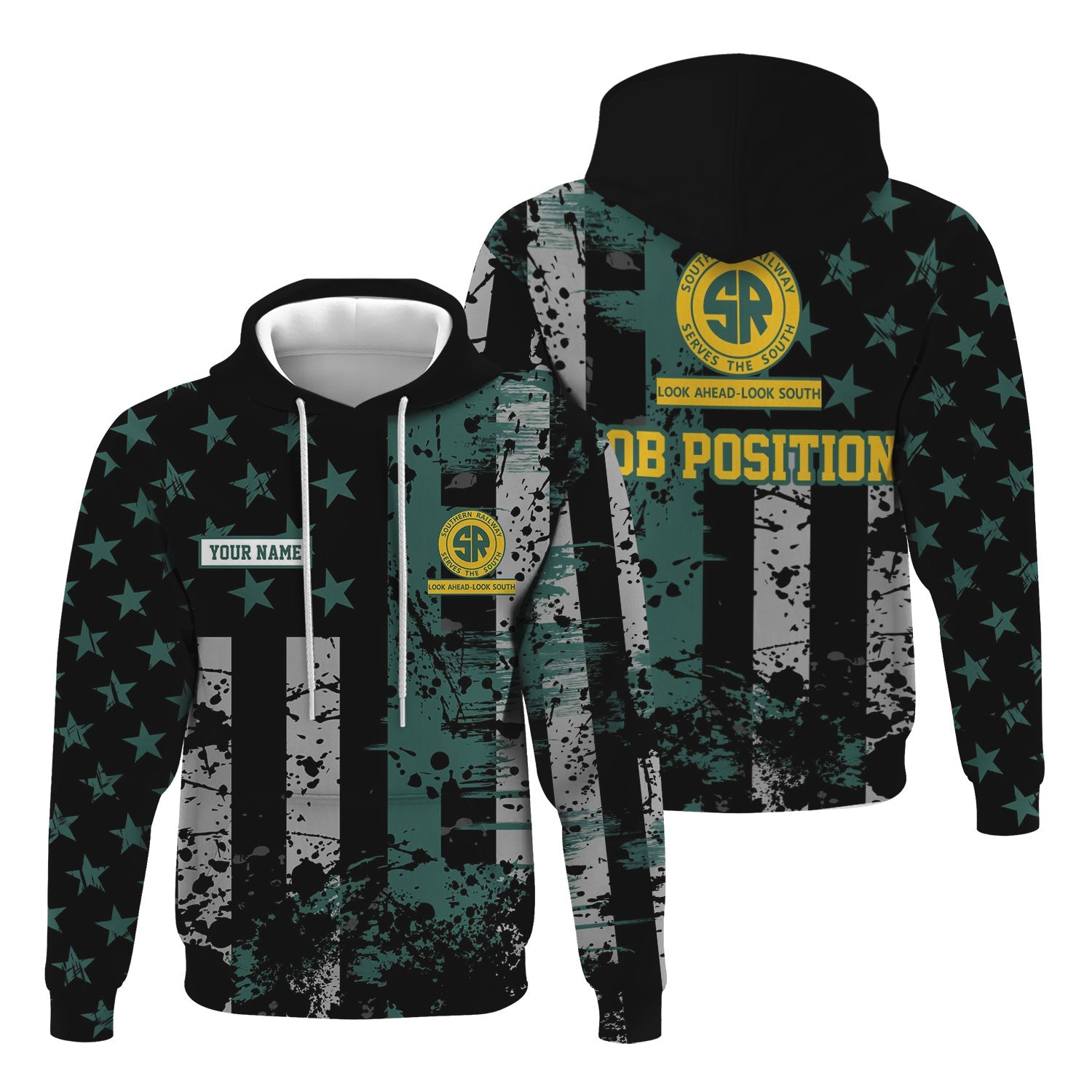Railspirit Personalized Southern Railway U.S Hoodie Artistic Paint American Flag Style SOU Train Zip Up Hoodie