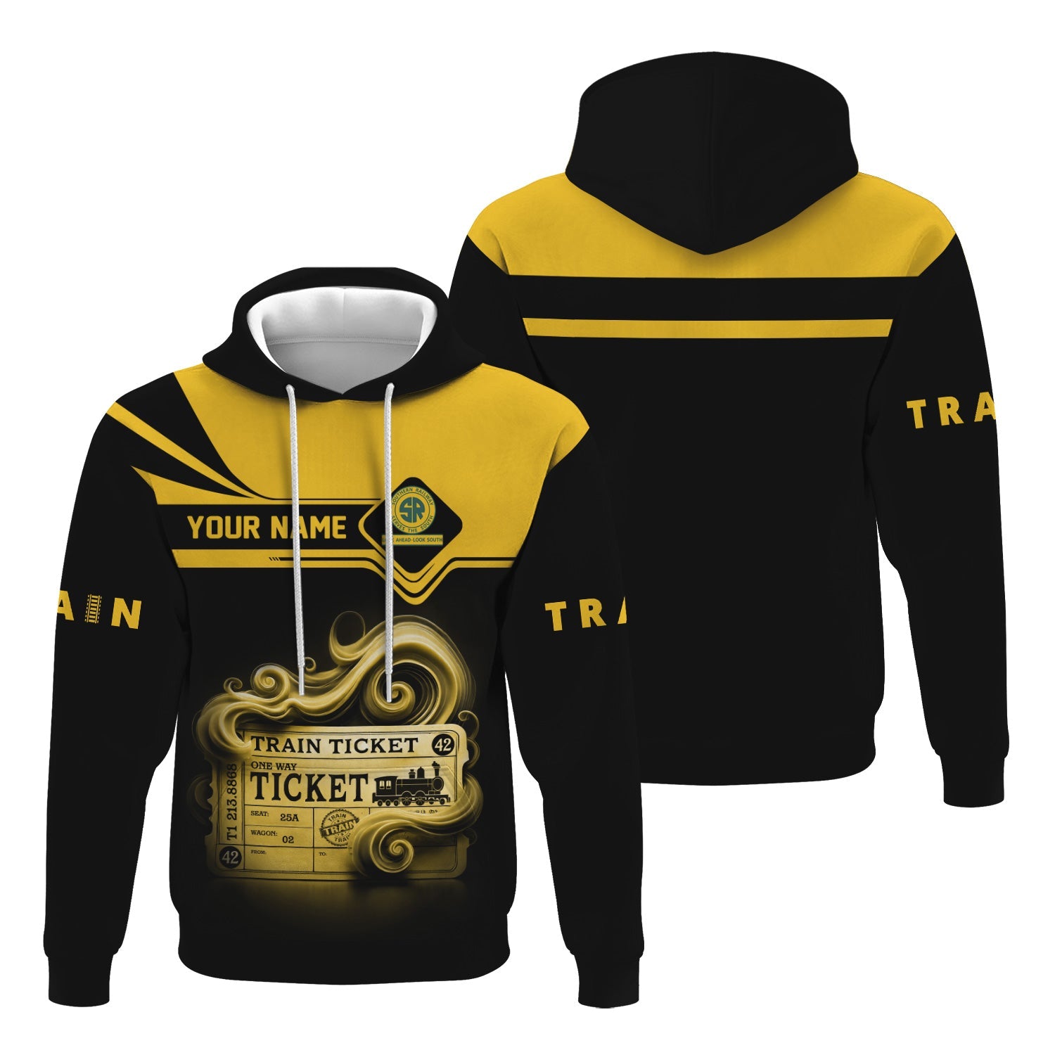 Railspirit Custom Name Southern Railway U.S Hoodie American Train Ticket SOU Printed Zip Hoodie