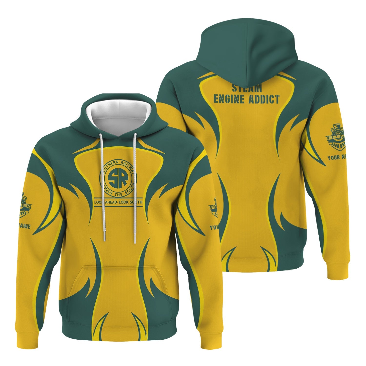 Railspirit Personalized Southern Railway U.S Hoodie Distinctive Flame Style SOU Zip Up Hoodie For Steam Engine Addict