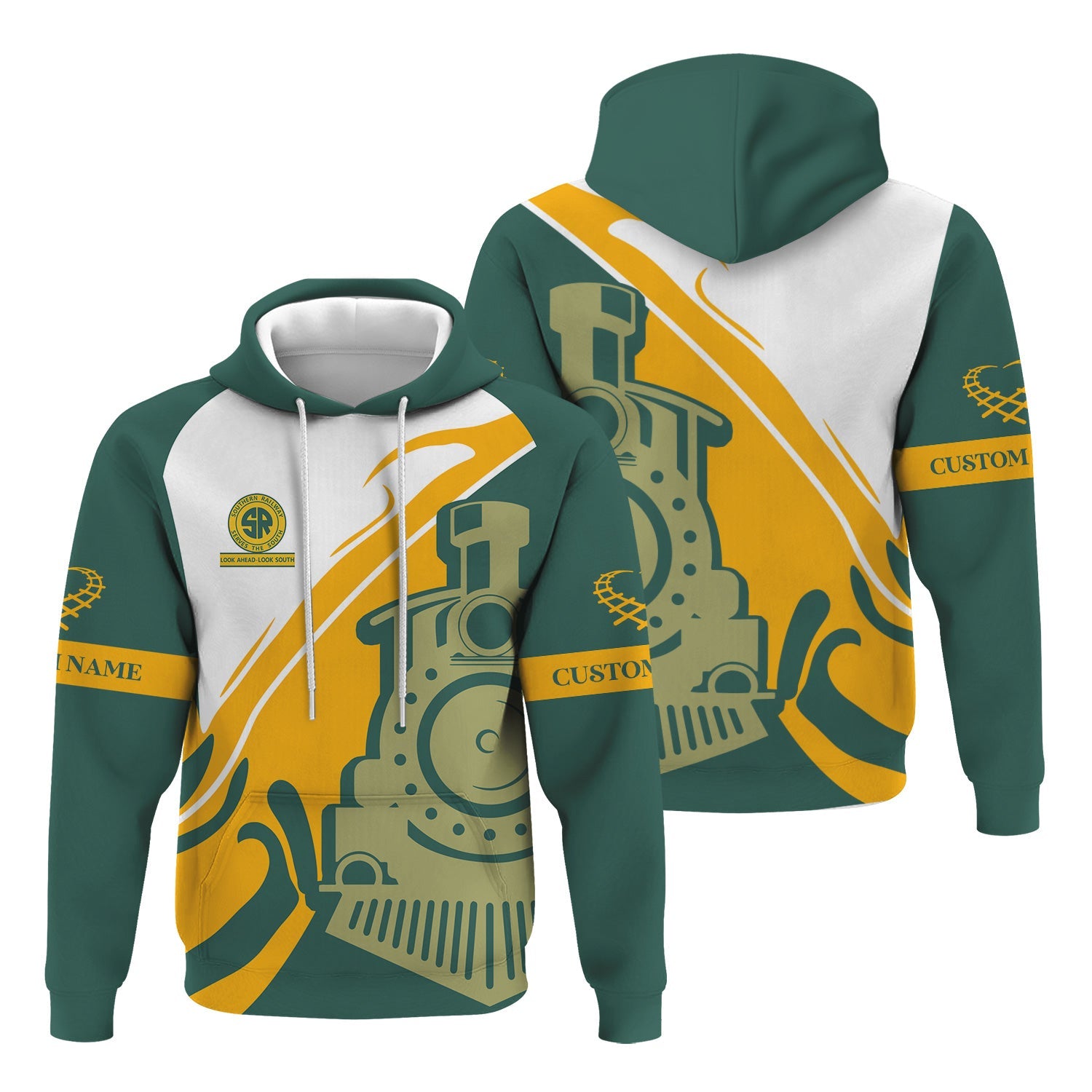 Railspirit Personalized Southern Railway U.S Hoodie Flame-Inspired Style SOU Zip Up Hoodie Gift Idea For Train Lovers