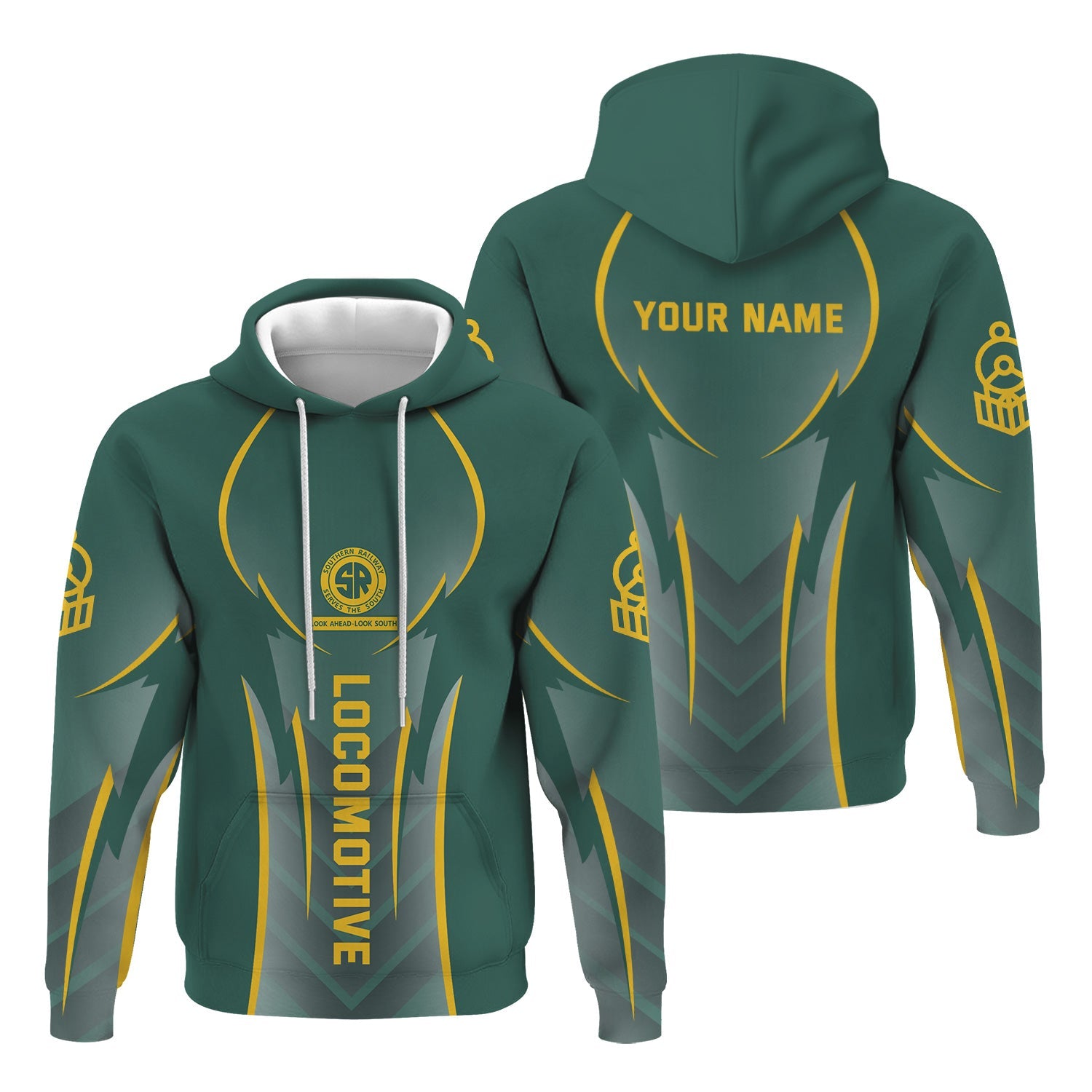 Railspirit Personalized Southern Railway U.S Hoodie Striking Line Style SOU Train Zip Up Hoodie For Locomotive Lovers