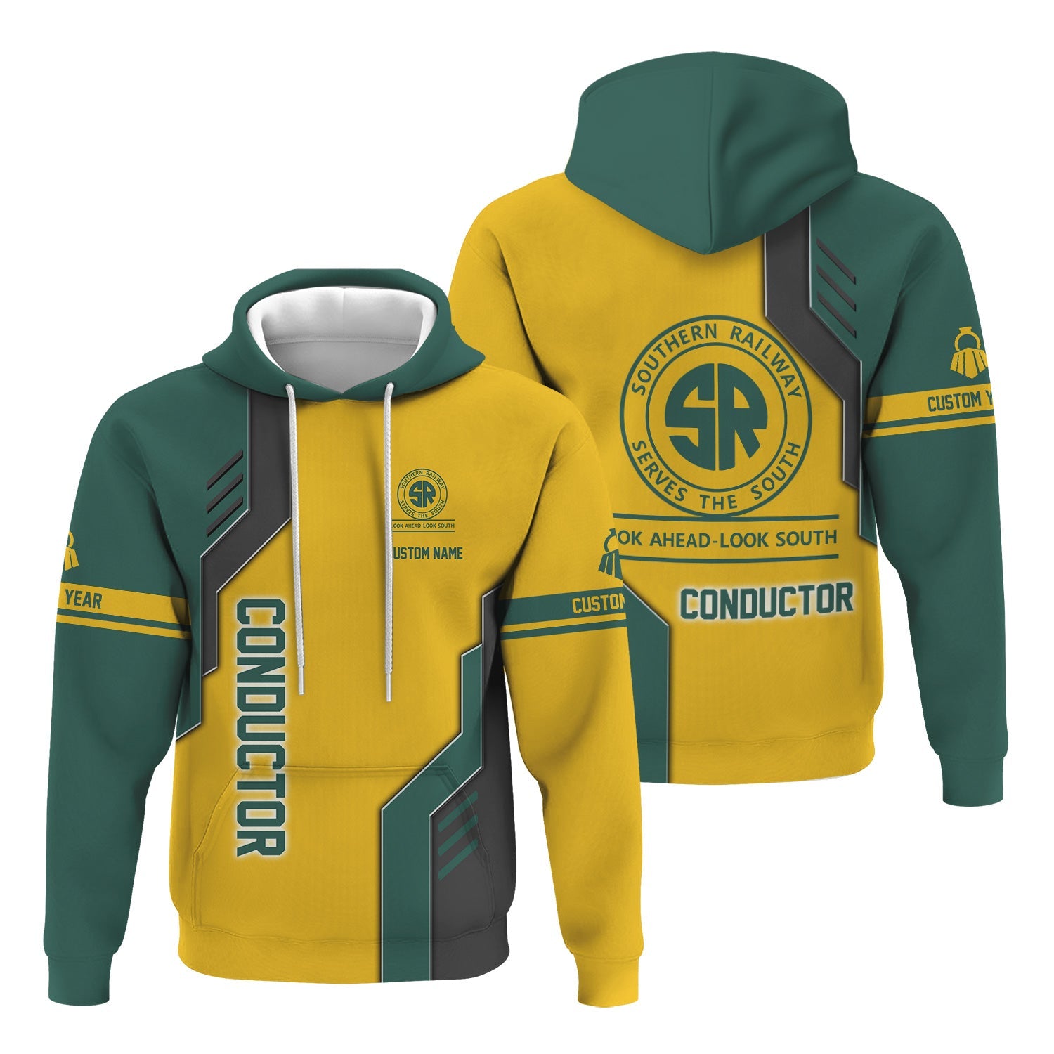 Railspirit Personalized Southern Railway U.S Hoodie Unique Railway Style with Custom Job SOU Train Zip Up Hoodie