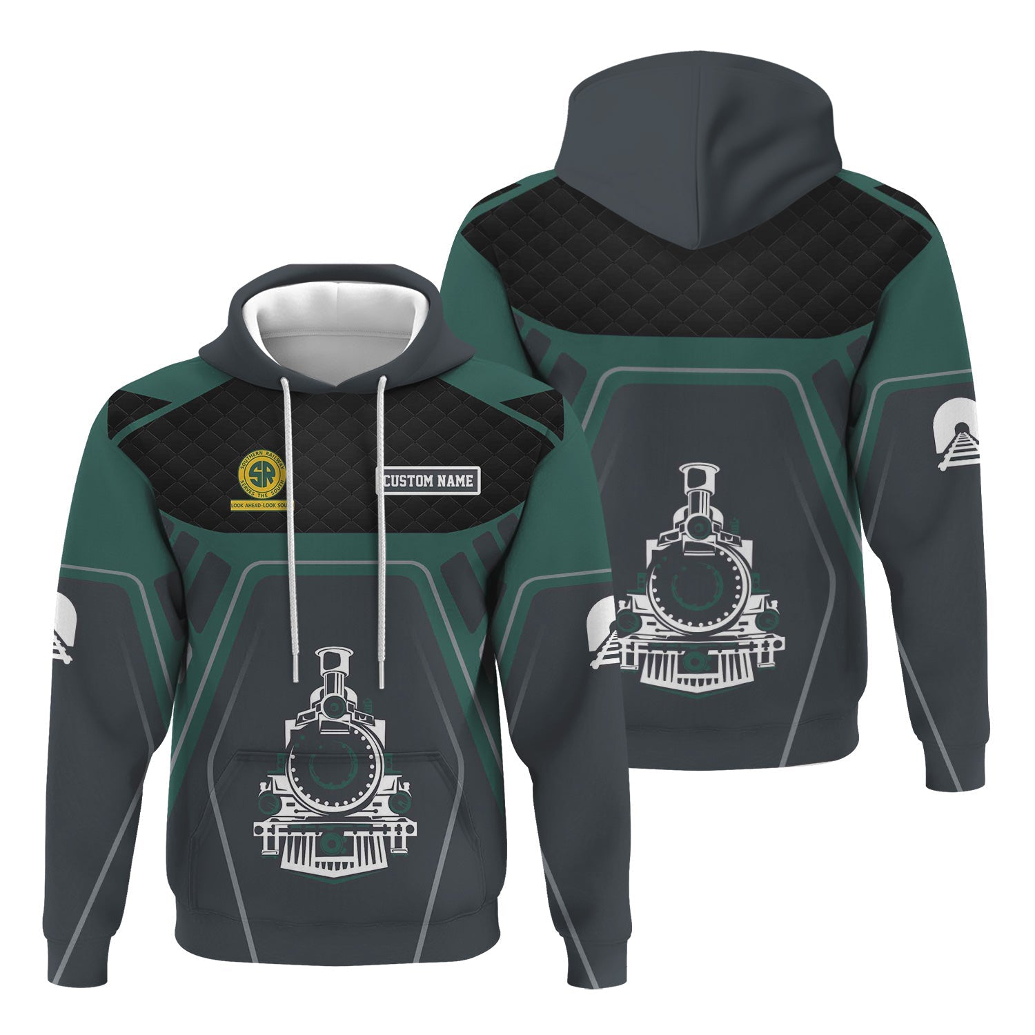 Railspirit Personalized Southern Railway U.S Hoodie Steam Locomotive Engine Graphic SOU Train Zip Up Hoodie All Over Print