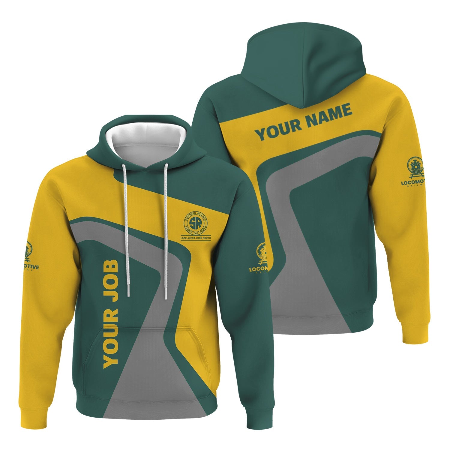 Railspirit Personalized Southern Railway U.S Hoodie Unique Design with Custom Job Position SOU Train Zip Up Hoodie