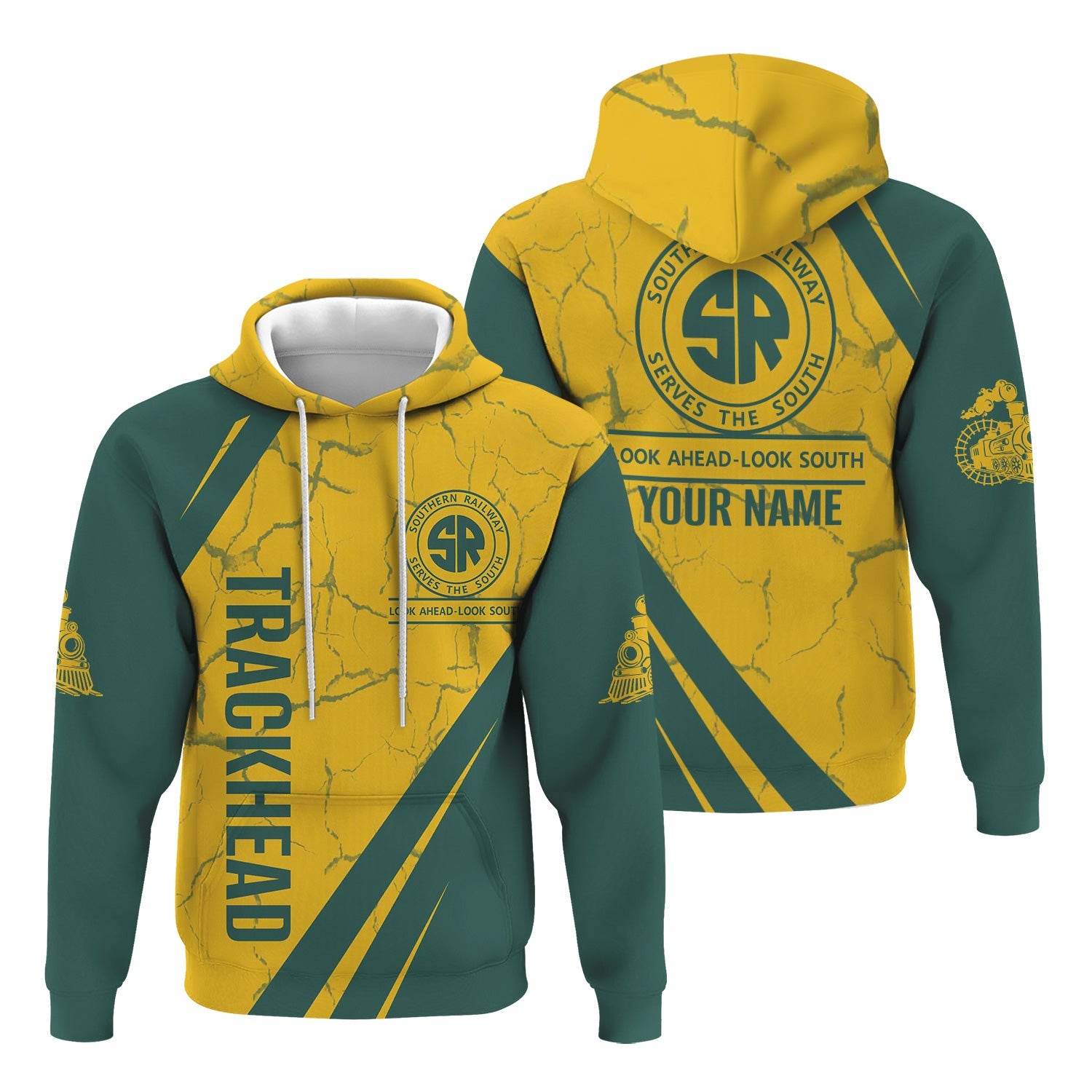 Railspirit Personalized Southern Railway U.S Hoodie Crackle Texture Style SOU Train Zip Up Hoodie For Trackhead