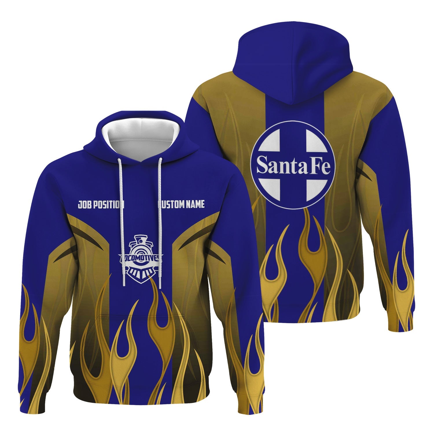 Railspirit Custom Name and Job Title Santa Fe ATSF Railway Hoodie Flame Graphic Atchison, Topeka and Santa Fe Train Zip Up Hoodie 