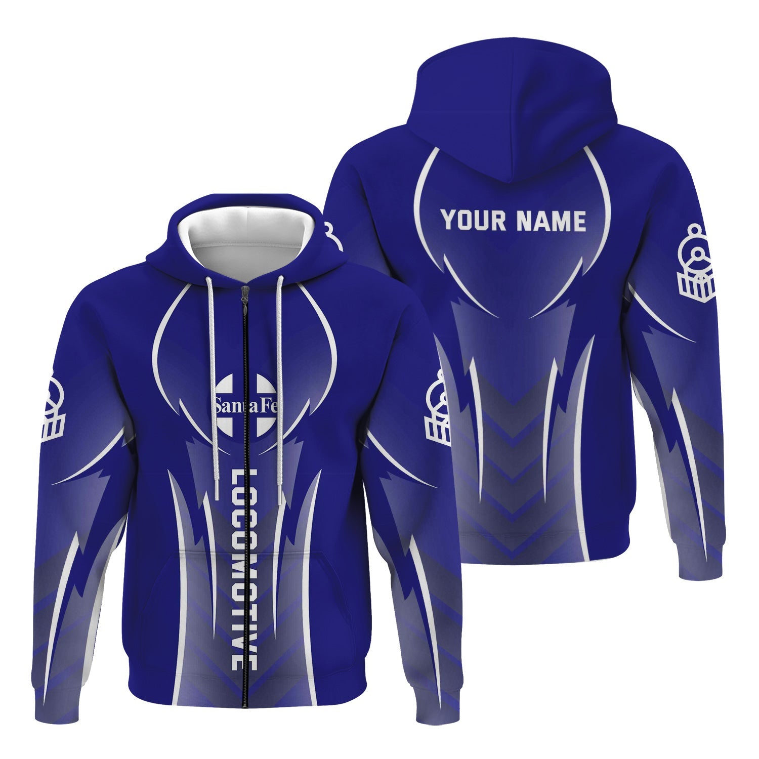 Railspirit Personalized Santa Fe ATSF Railway Hoodie Striking Line Style Atchison, Topeka and Santa Fe Train Zip Up Hoodie For Locomotive Lovers