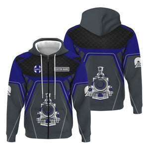 Railspirit Personalized Santa Fe ATSF Railway Hoodie Steam Locomotive Engine Graphic Atchison, Topeka and Santa Fe Train Zip Up Hoodie All Over Print