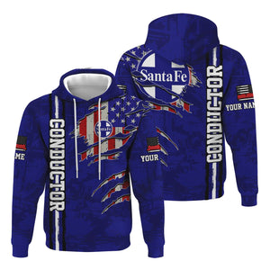Railspirit Personalized Santa Fe ATSF Railway Hoodie USA Flag Claw Art with Custom Job Atchison, Topeka and Santa Fe Train Zip Up Hoodie