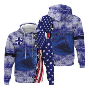 Railspirit Personalized Santa Fe Railway Hoodie Retro American Express Train With USA Flag Atchison, Topeka and Santa Fe Railway Zip Up Hoodie