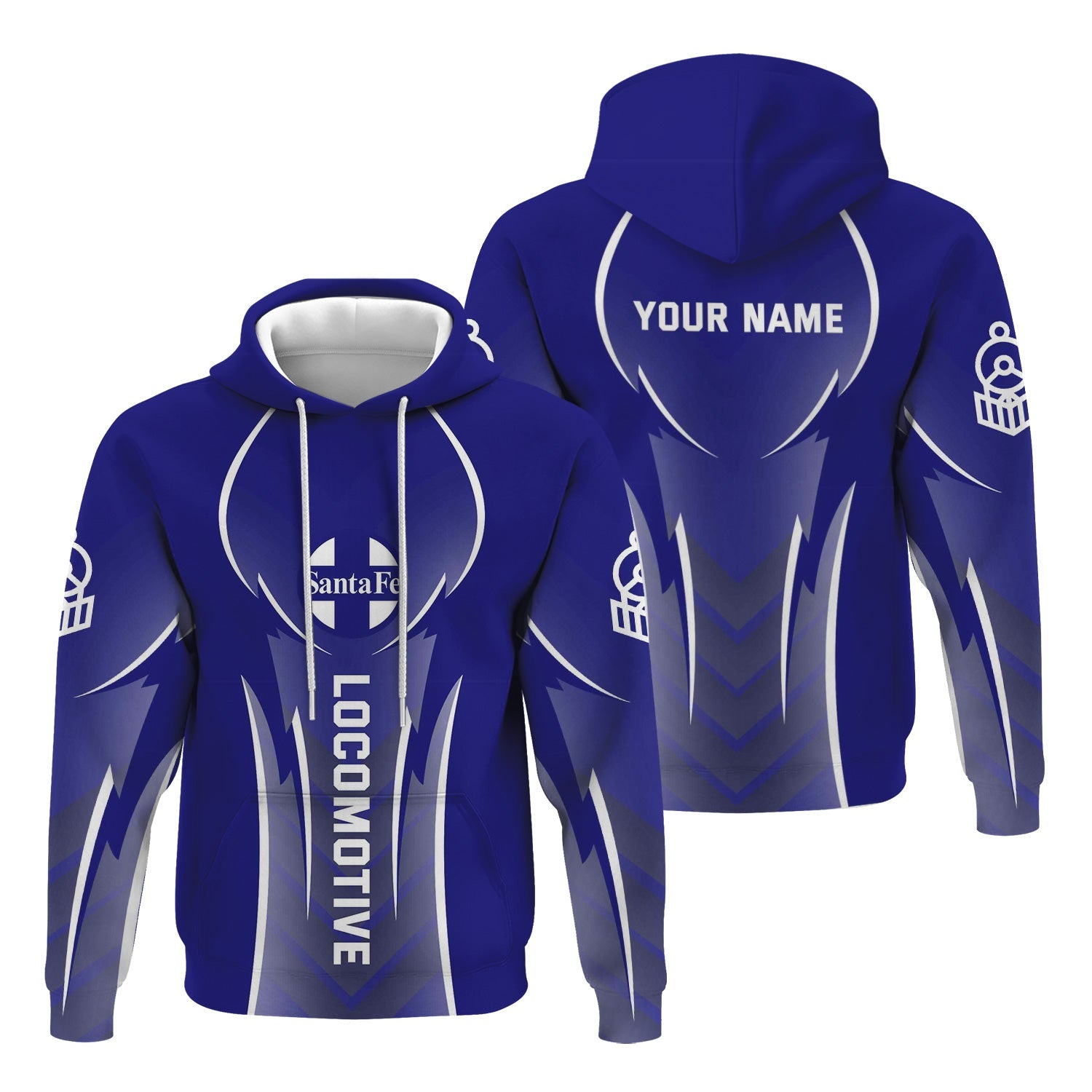 Railspirit Personalized Santa Fe ATSF Railway Hoodie Striking Line Style Atchison, Topeka and Santa Fe Train Zip Up Hoodie For Locomotive Lovers