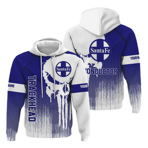Railspirit Personalized Santa Fe ATSF Railway Hoodie Skull Design with Custom Job Atchison, Topeka and Santa Fe Train Zip Up Hoodie